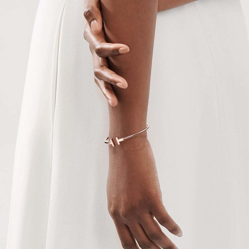 光面 ☀️Tiffany&co 蒂芙尼 经典款T字系列 光面银色玫瑰金双T手镯 ☀️ - Image 3