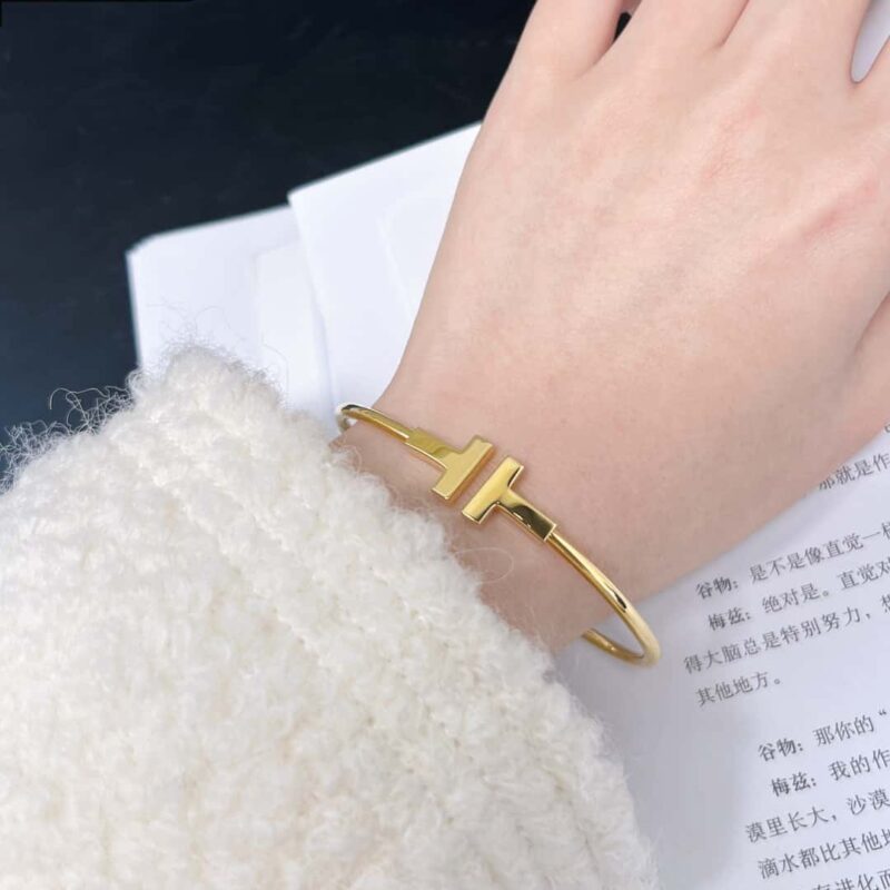 光面 ☀️Tiffany&co 蒂芙尼 经典款T字系列 光面银色玫瑰金双T手镯 ☀️ - Image 11