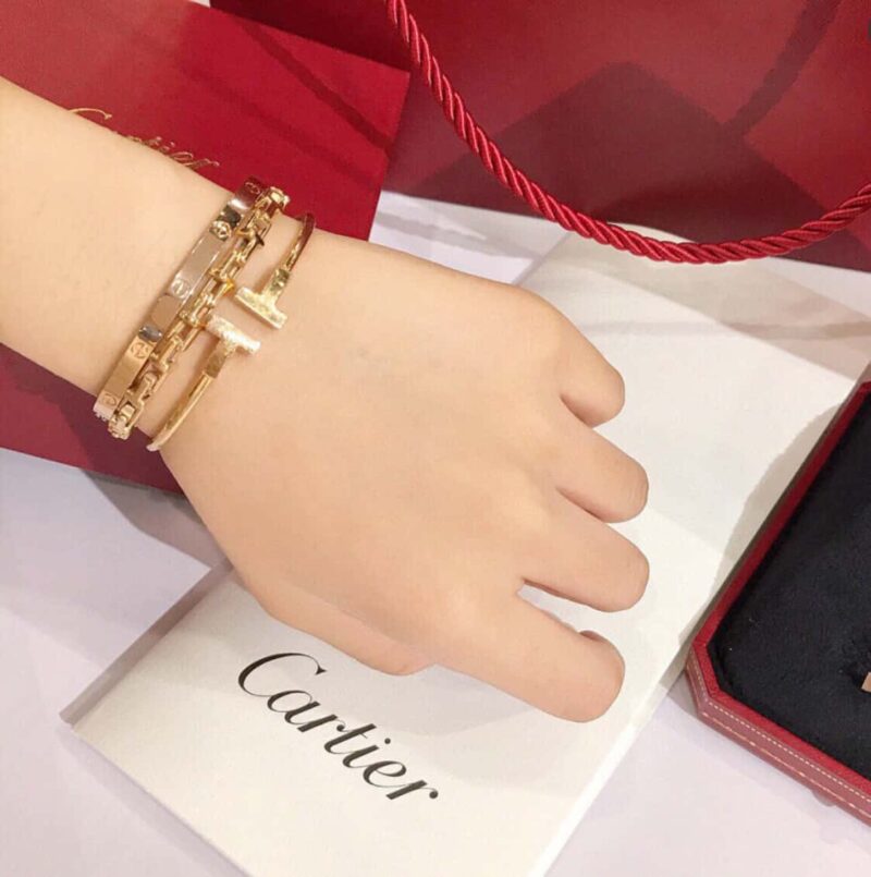 光面 ☀️Tiffany&co 蒂芙尼 经典款T字系列 光面银色玫瑰金双T手镯 ☀️ - Image 15