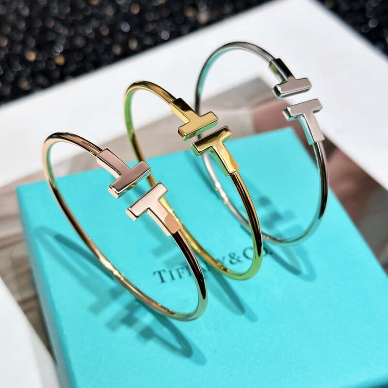 光面 ☀️Tiffany&co 蒂芙尼 经典款T字系列 光面银色玫瑰金双T手镯 ☀️ - Image 17