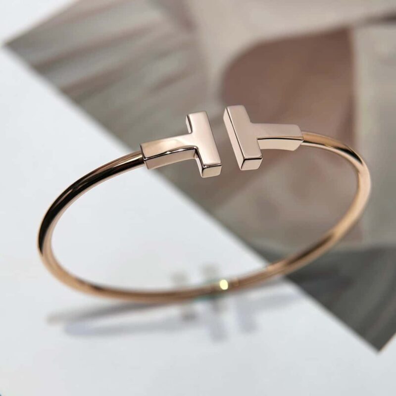 光面 ☀️Tiffany&co 蒂芙尼 经典款T字系列 光面银色玫瑰金双T手镯 ☀️ - Image 20