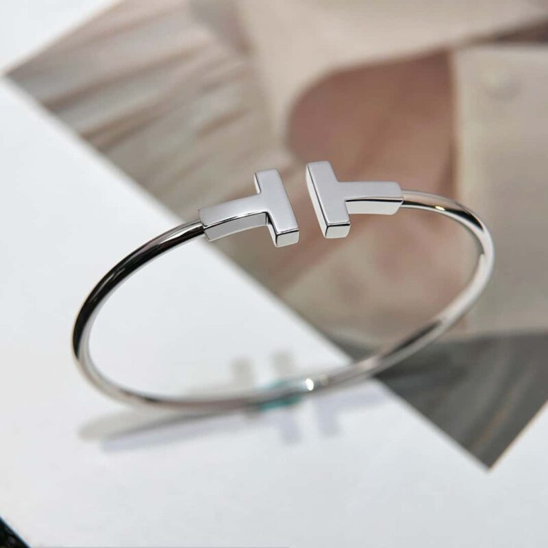 光面 ☀️Tiffany&co 蒂芙尼 经典款T字系列 光面银色玫瑰金双T手镯 ☀️ - Image 21