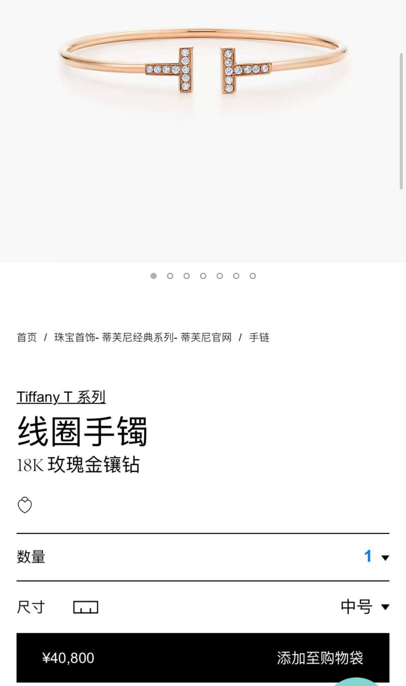 带钻 ☀️Tiffany&co 蒂芙尼 经典款T字系列 带钻银色玫瑰金双T手镯 ☀️ - Image 2