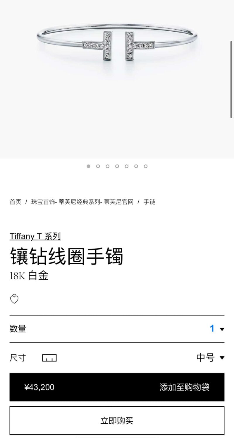 带钻 ☀️Tiffany&co 蒂芙尼 经典款T字系列 带钻银色玫瑰金双T手镯 ☀️ - Image 4