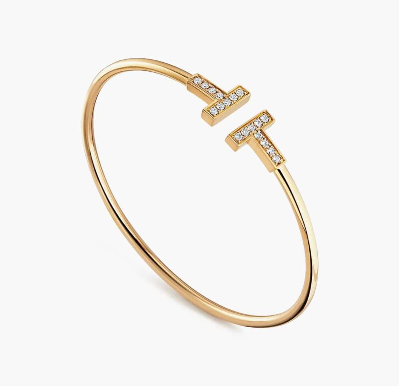 带钻 ☀️Tiffany&co 蒂芙尼 经典款T字系列 带钻银色玫瑰金双T手镯 ☀️ - Image 8