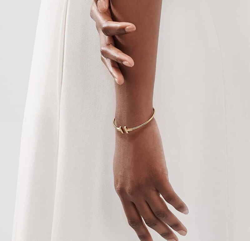带钻 ☀️Tiffany&co 蒂芙尼 经典款T字系列 带钻银色玫瑰金双T手镯 ☀️ - Image 9