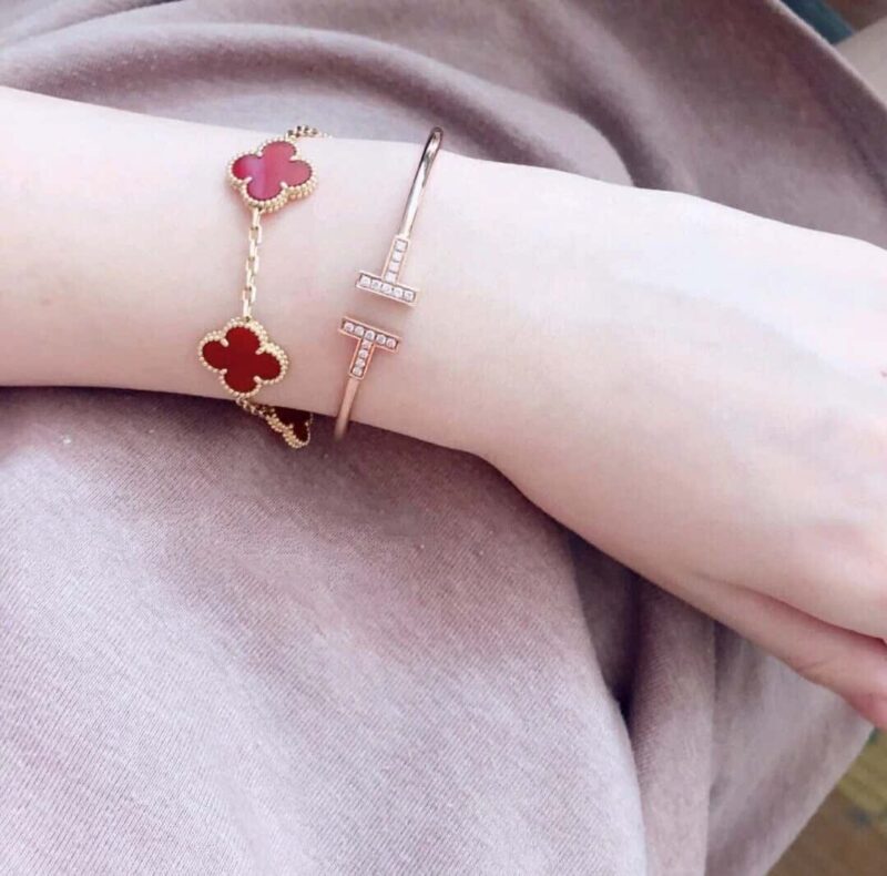 带钻 ☀️Tiffany&co 蒂芙尼 经典款T字系列 带钻银色玫瑰金双T手镯 ☀️ - Image 15