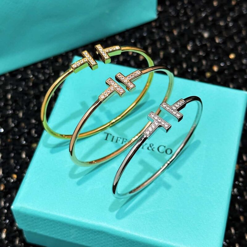 带钻 ☀️Tiffany&co 蒂芙尼 经典款T字系列 带钻银色玫瑰金双T手镯 ☀️ - Image 20