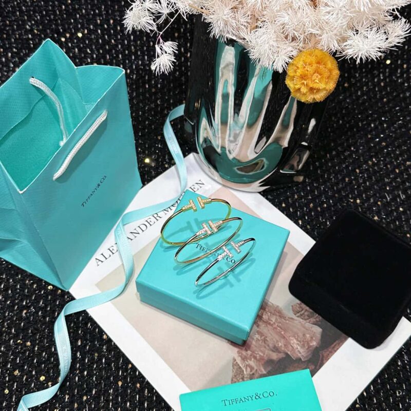 带钻 ☀️Tiffany&co 蒂芙尼 经典款T字系列 带钻银色玫瑰金双T手镯 ☀️ - Image 21