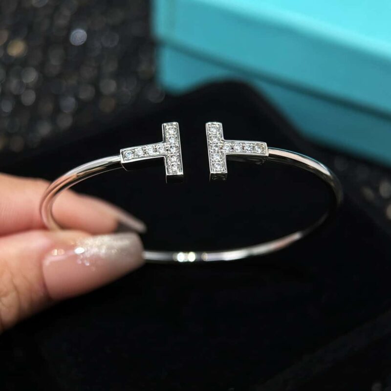 带钻 ☀️Tiffany&co 蒂芙尼 经典款T字系列 带钻银色玫瑰金双T手镯 ☀️ - Image 22