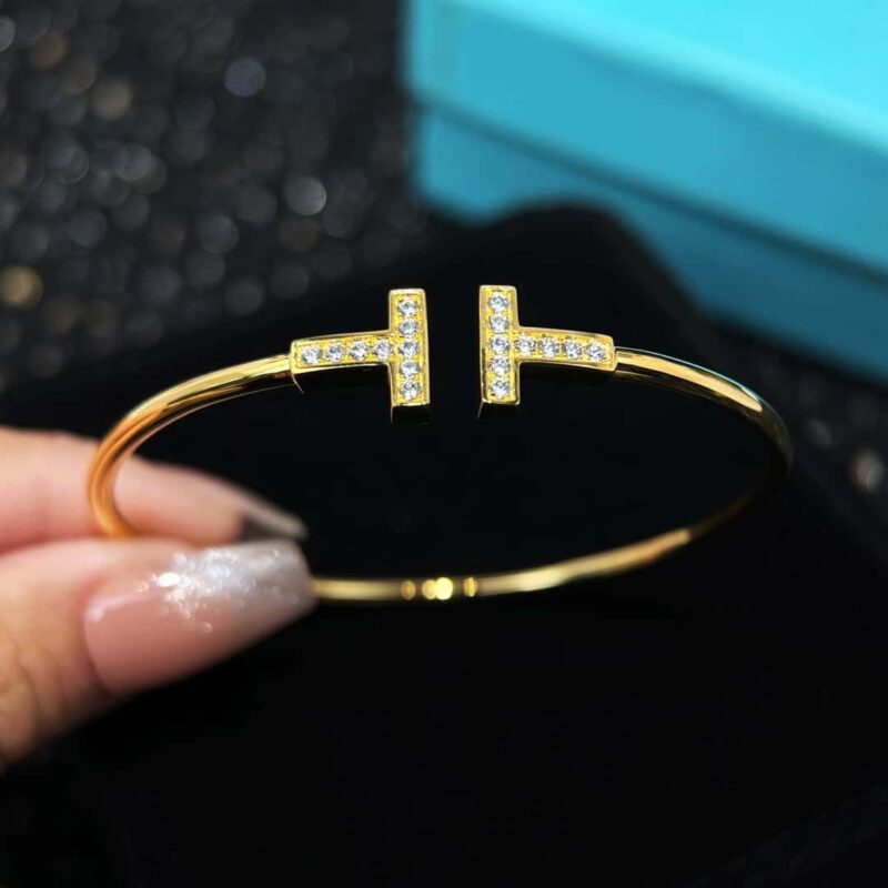 带钻 ☀️Tiffany&co 蒂芙尼 经典款T字系列 带钻银色玫瑰金双T手镯 ☀️ - Image 23