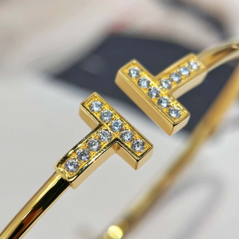 带钻 ☀️Tiffany&co 蒂芙尼 经典款T字系列 带钻银色玫瑰金双T手镯 ☀️ - Image 25