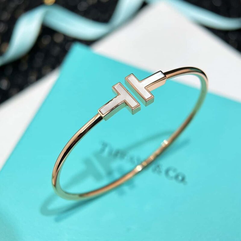 双白贝款 白贝带钻款☀️原单货 ☀️Tiffany&co 蒂芙尼 经典款T字系列 白贝带钻银色玫瑰金双T手镯 ☀️ - Image 23