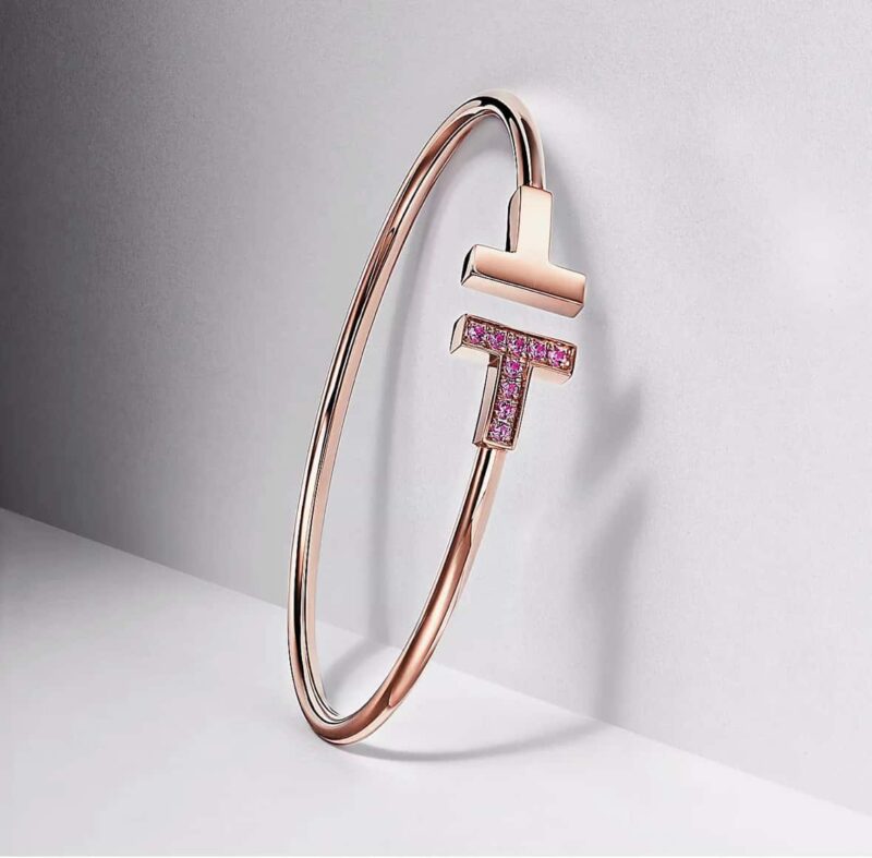 粉钻款☀️Tiffany&co 蒂芙尼 经典款T字系列 绿松石带钻玫瑰金双T手镯 ☀️ - Image 3