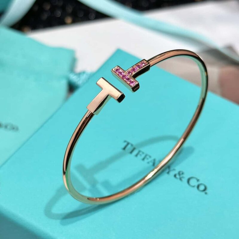 粉钻款☀️Tiffany&co 蒂芙尼 经典款T字系列 绿松石带钻玫瑰金双T手镯 ☀️ - Image 11