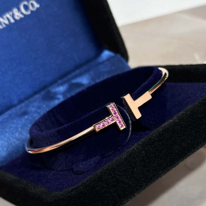 粉钻款☀️Tiffany&co 蒂芙尼 经典款T字系列 绿松石带钻玫瑰金双T手镯 ☀️ - Image 13