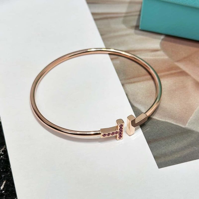 粉钻款☀️Tiffany&co 蒂芙尼 经典款T字系列 绿松石带钻玫瑰金双T手镯 ☀️ - Image 14