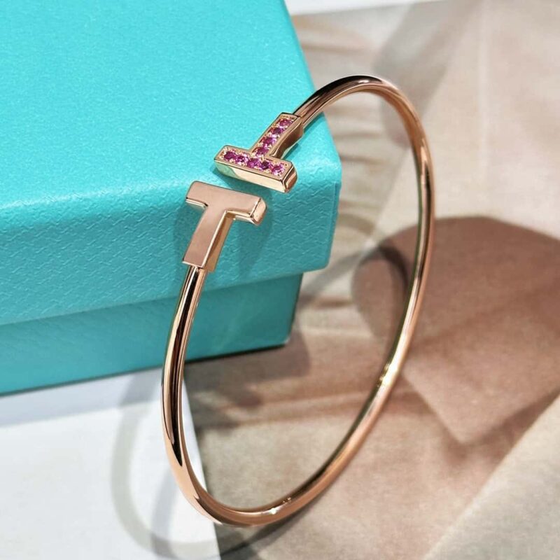 粉钻款☀️Tiffany&co 蒂芙尼 经典款T字系列 绿松石带钻玫瑰金双T手镯 ☀️ - Image 16