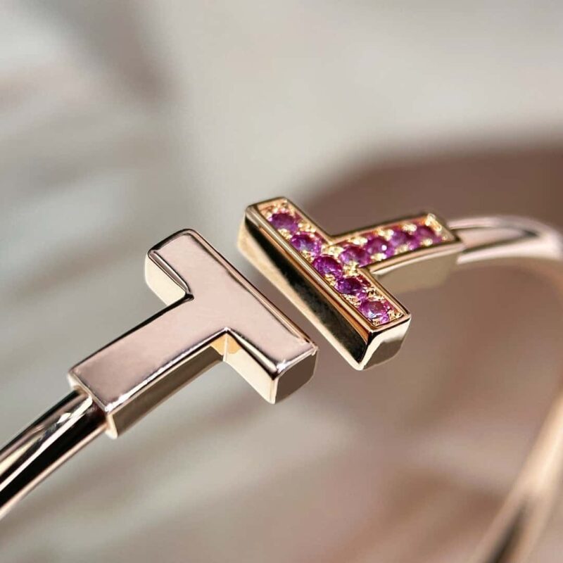 粉钻款☀️Tiffany&co 蒂芙尼 经典款T字系列 绿松石带钻玫瑰金双T手镯 ☀️ - Image 18
