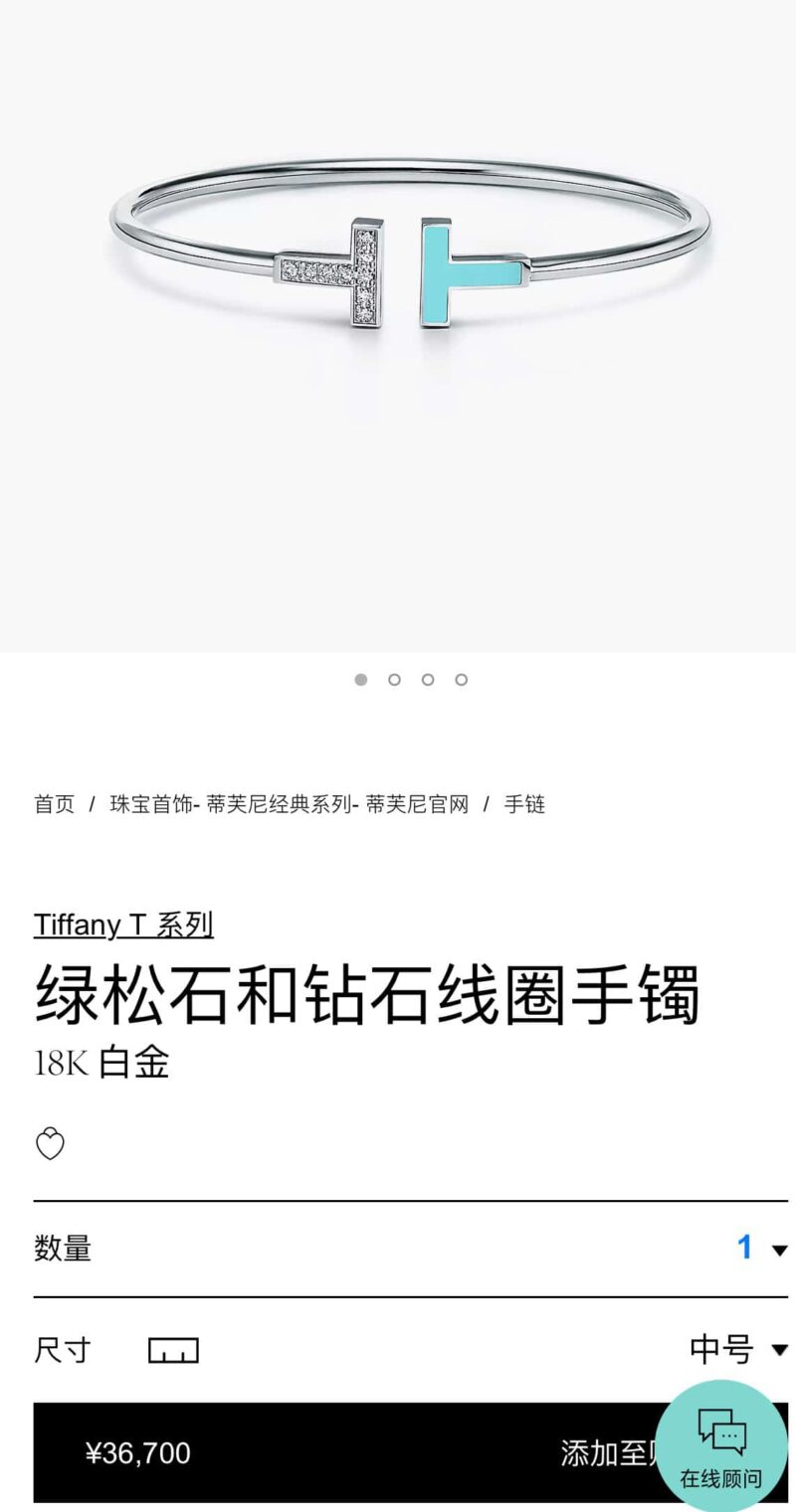 ☀️绿松石款☀️Tiffany&co 蒂芙尼 经典款T字系列 绿松石带钻银色双T手镯 ☀️ - Image 2