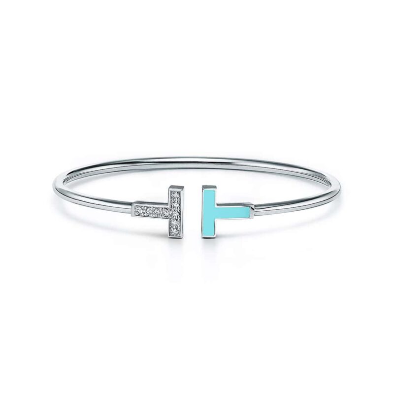 ☀️绿松石款☀️Tiffany&co 蒂芙尼 经典款T字系列 绿松石带钻银色双T手镯 ☀️ - Image 3