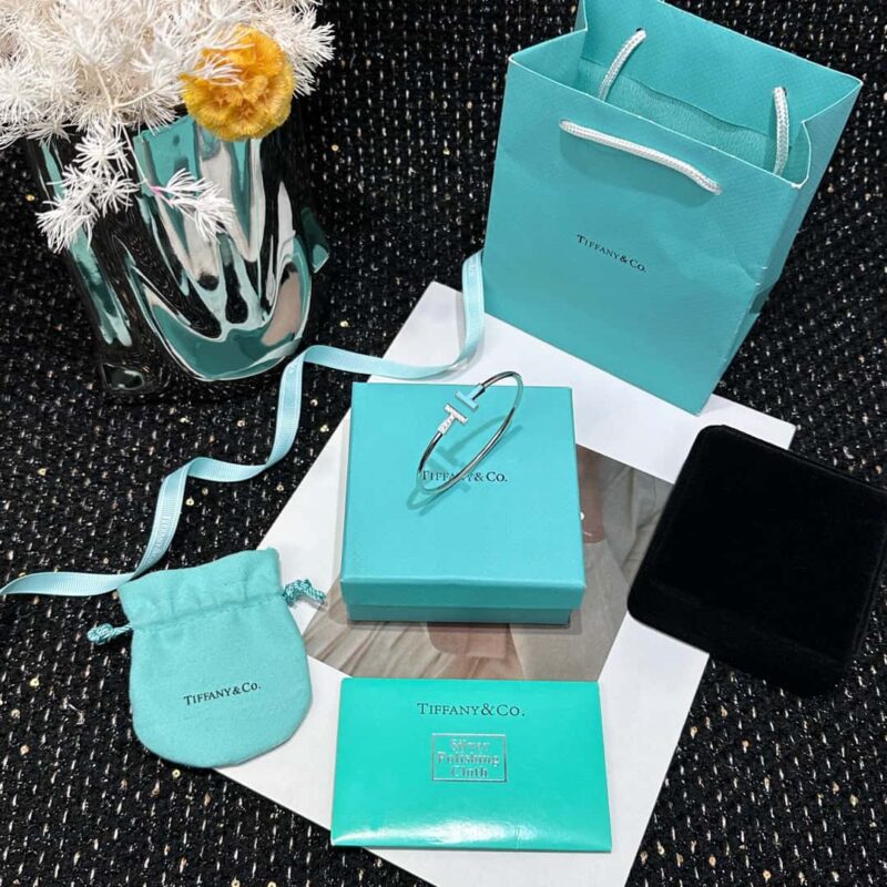 ☀️绿松石款☀️Tiffany&co 蒂芙尼 经典款T字系列 绿松石带钻银色双T手镯 ☀️ - Image 12