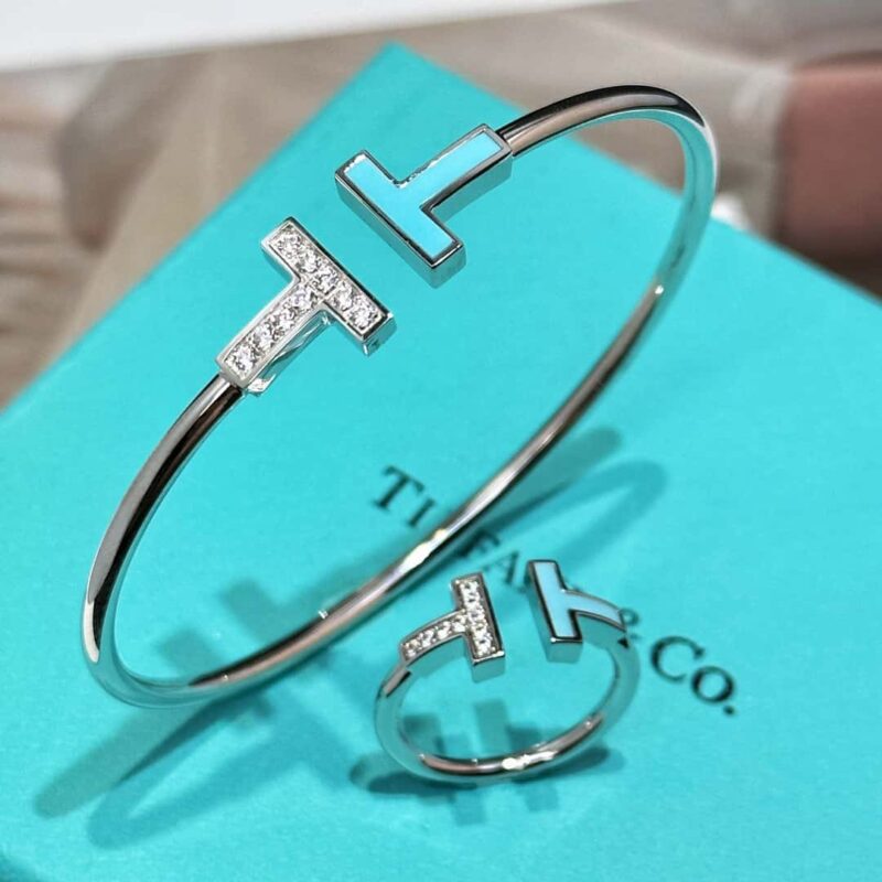 ☀️绿松石款☀️Tiffany&co 蒂芙尼 经典款T字系列 绿松石带钻银色双T手镯 ☀️ - Image 17