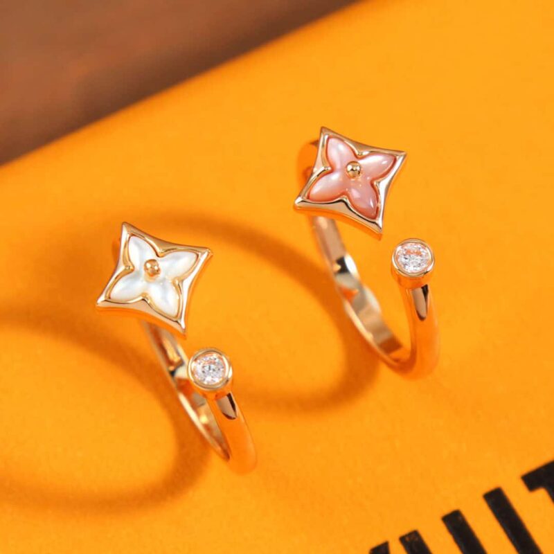 ☀Louis Vuitton 路易威登COLOR BLOSSOM MINI STAR 粉贝 白贝钻石戒指 - Image 14