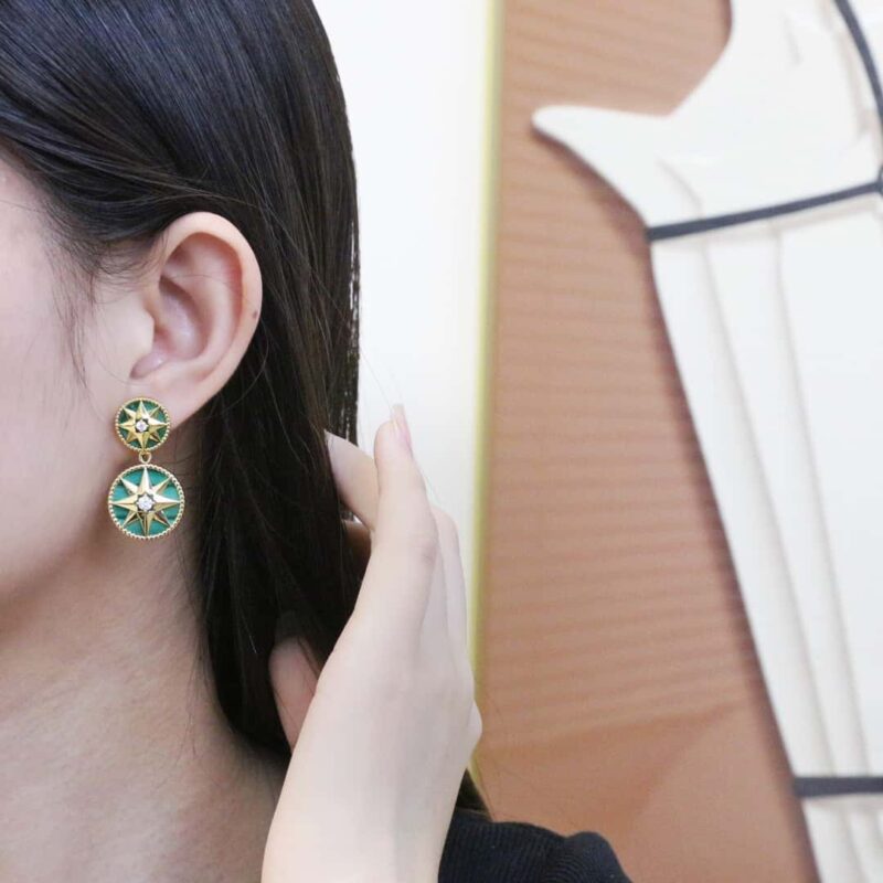 ☑️DIOR迪奥八芒星孔雀石罗盘耳钉耳环 - Image 3