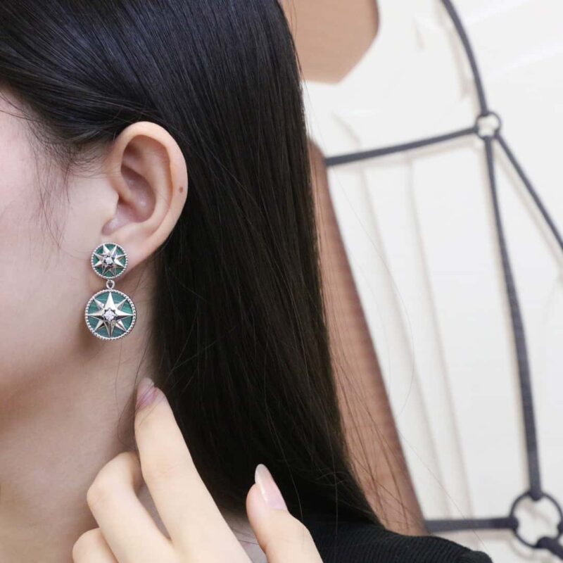 ☑️DIOR迪奥八芒星孔雀石罗盘耳钉耳环 - Image 7
