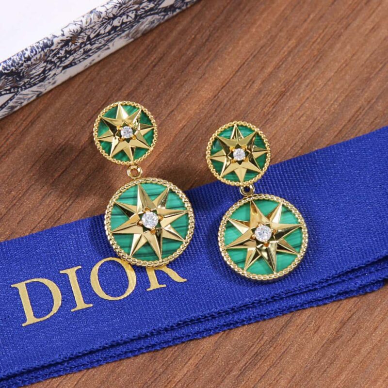 ☑️DIOR迪奥八芒星孔雀石罗盘耳钉耳环 - Image 15