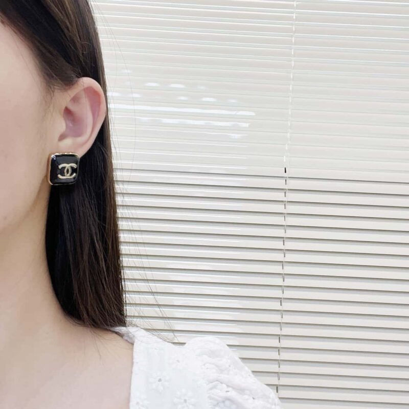 ☀️☑️ 香奈儿c1双c方形滴油耳环耳钉 - Image 5