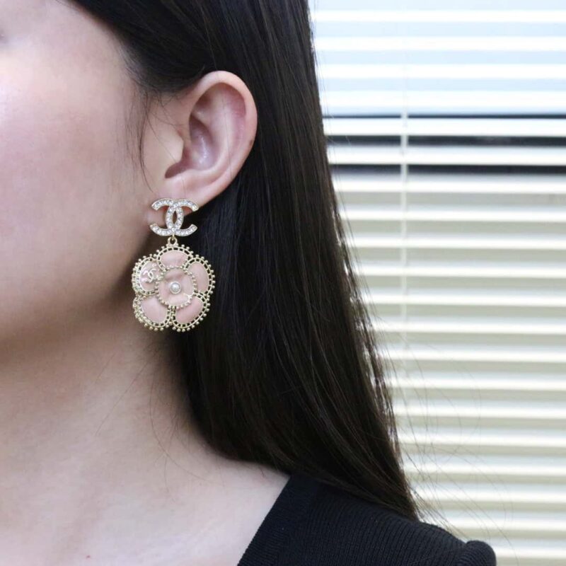 ☀️☑️ 香奈儿c2双c粉色黑色山茶花耳环耳钉 - Image 7