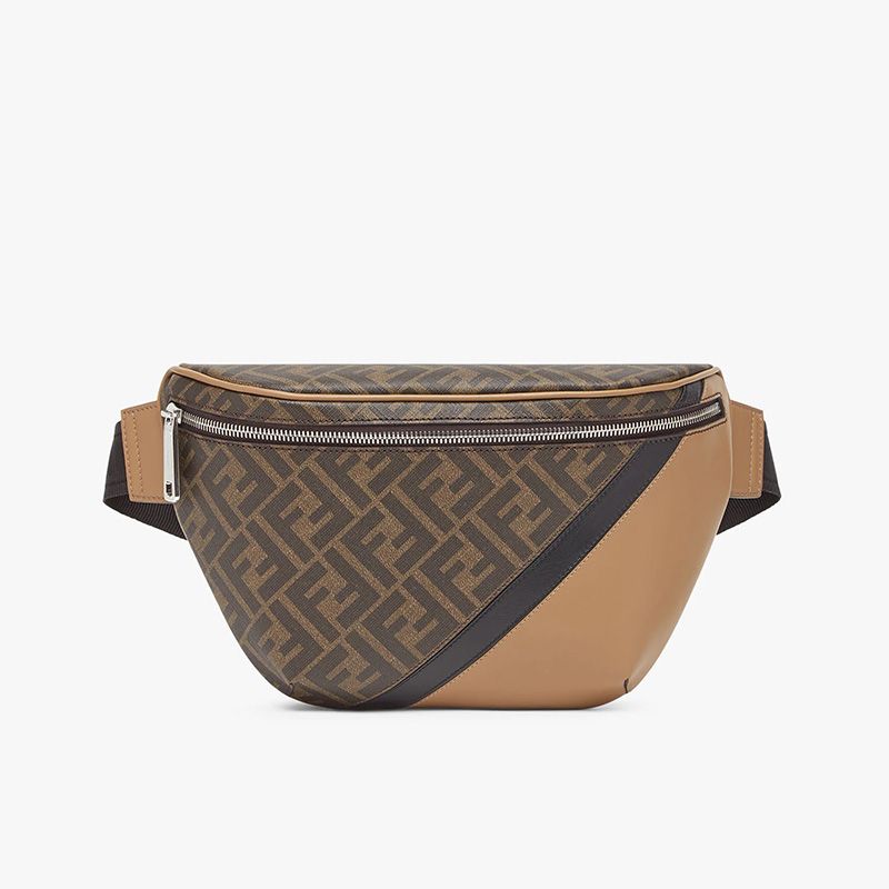 Fendi FF 图案面料腰包 棕色/黑色