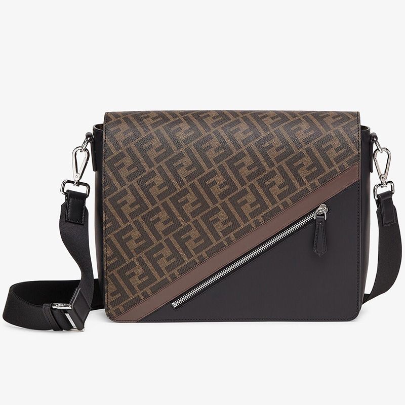 Fendi 大号斜挎包，采用 FF 图案面料，棕色