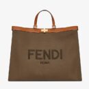 Fendi 中号 Peekaboo X-Tote，采用 ROMA 徽标帆布，棕色