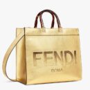Fendi 中号 Sunshine 购物袋，采用 ROMA 徽标小牛皮，金色
