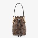 Fendi Mini Mon Tresor 水桶包，采用 FF 图案小牛皮，棕色