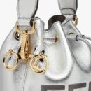 Fendi Mini Mon Tresor 水桶包，采用 ROMA 徽标小牛皮，银色