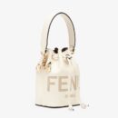 Fendi 迷你 Mon Tresor 水桶包，采用 ROMA 徽标小牛皮，白色