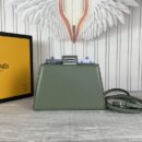 Fendi Mini Mon Tresor 水桶包，采用 FF 图案小牛皮，卡其色