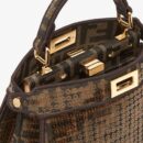 Fendi Mini Mon Tresor 水桶包，采用 FF 图案小牛皮，棕色/黑色