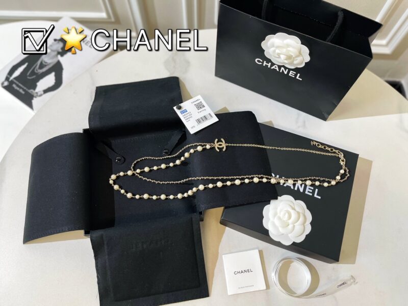 CHANEL香奈儿双c珍珠双层黑皮绳项链 - Image 3
