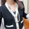 CHANEL香奈儿双c黑皮绳双层珍珠项链毛衣链