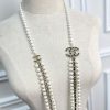 CHANEL香奈儿双c黑皮绳珍珠项链毛衣链