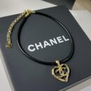 ☑️CHANEL香奈儿双c桃心黑皮绳项圈项链