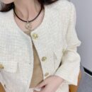 ☑️CHANEL香奈儿双c桃心黑皮绳项圈项链