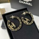 ☑️CHANEL香奈儿双c黑皮绳耳钉耳环