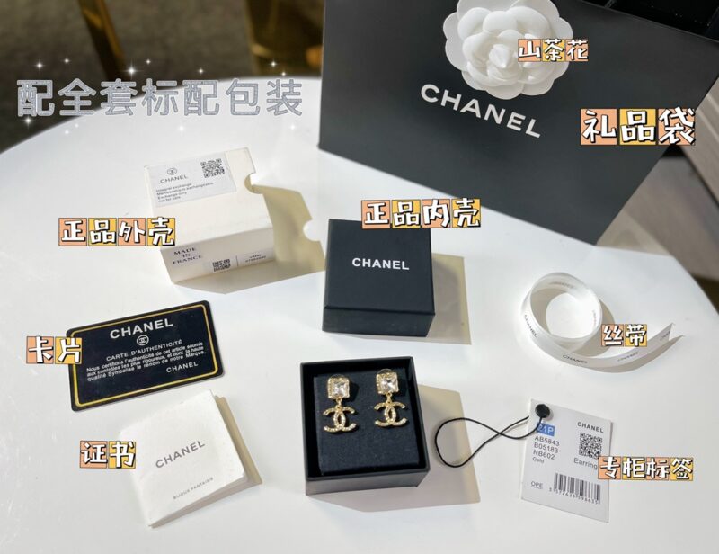 ☑️CHANEL香奈儿双c方钻耳钉耳环 - Image 3