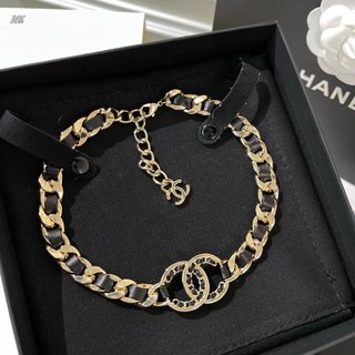 ☑️CHANEL香奈儿双c黑皮绳颈链项链